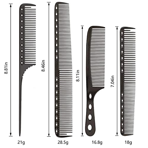 CGBARBER 4 Types Aluminum Hair Combs for Cutting Stainless Steel Hair Tail Metal Comb (Black)