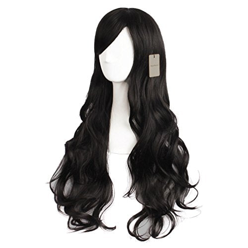MapofBeauty 28 Inch/70 cm Charming Women Side Bangs Long Curly Full Hair Synthetic Wig (Hot Pink)