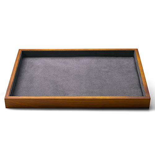 Oirlv Wood Flat Jewelry Tray Stackable Jewelry Drawer Organizer Showcase Jewelry Holder(Grey)