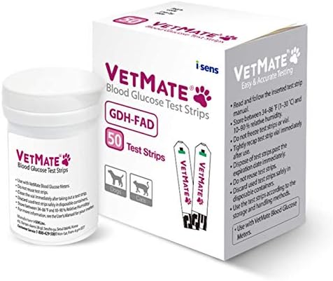 Dogs & Cats Diabetes Test Strips - 50 Count Strips Compatible with VetMate Diabetes Testing Kit