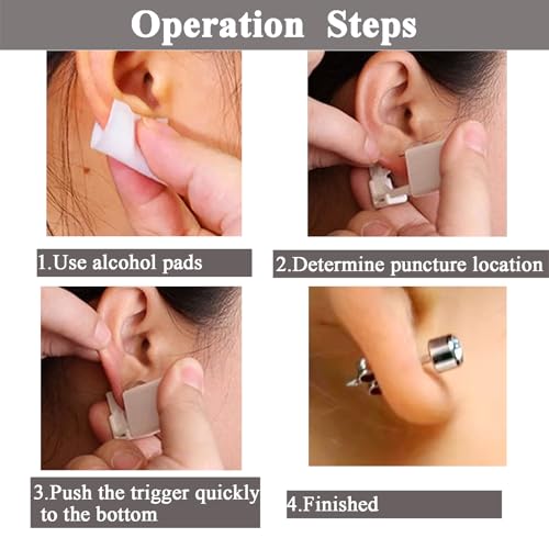 Ear Piercing Kit-18 PCS Disposable Self Ear Piercing Gun Piercing Tools with Gold Earrings Stud Ear Hole Cleaners (4G204)