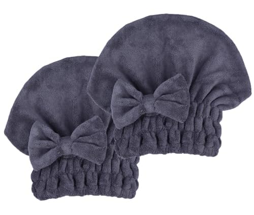 MAYOUTH Microfiber Hair Drying Towels Head wrap 2-Pack with Bow-Knot Shower Cap Hair Turban hairWrap Bath Cap for Curly Long & Wet Hair Gift for Women
