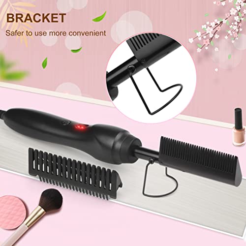 Hot Comb Portable Ceramic Travel Anti-Scald Straightening and Curling Brush - Electric Heated Flat Iron with Beard Pressing Comb