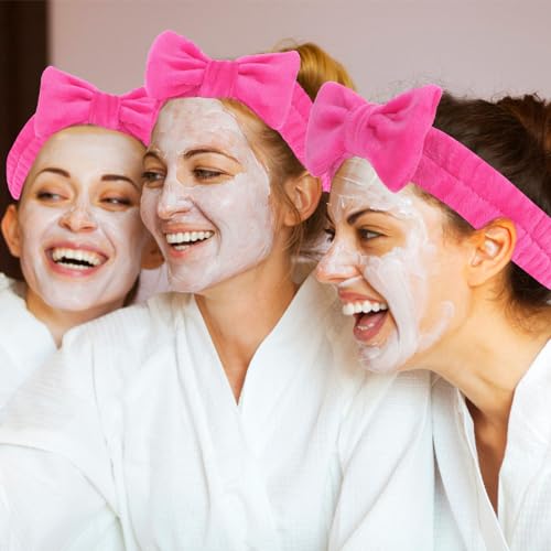 CIEHER 8 Pcs Spa Headbands - 1 White + 7 Pink, Microfiber Hairbands for Bachelorette Party Favors, Bridal Shower Decorations, Skincare Makeup Headbands for Girls, Women's Accessory