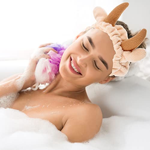 FRCOLOR Animal Spa Headband 2Pcs Cow Headband Skincare Soft Plush Hairband for Makeup Face Wash Cosmetic Shower Elasticity Cow Makeup Headband for Home