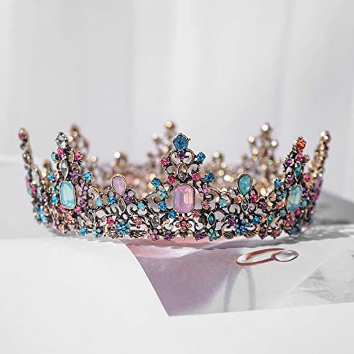Mcrown Baroque Queen Crown for Womens, Rhinestone Wedding Crowns and Tiaras Costume Party Vintage Hair Accessories with Gemstones