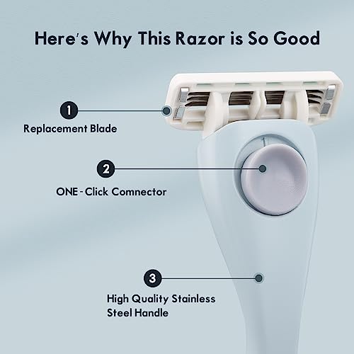 KINGHOOD Women Razors for Shaving Sensitive Skin - Razors for Women Shave Kit – Women’s Razor + 4 x 5-Blade Razor Refills (Mint Green)