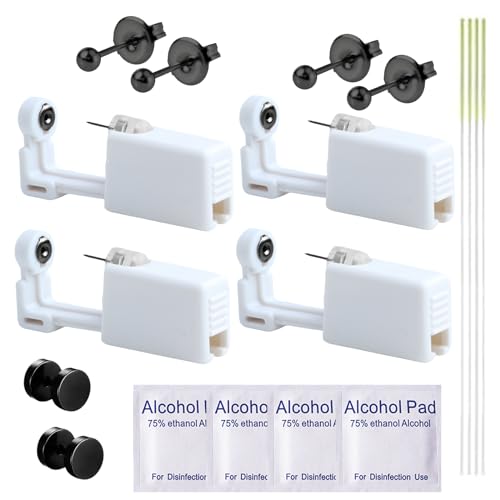 Ear Piercing Kit-18 PCS Disposable Self Ear Piercing Gun Piercing Tools with Gold Earrings Stud Ear Hole Cleaners (4G204)