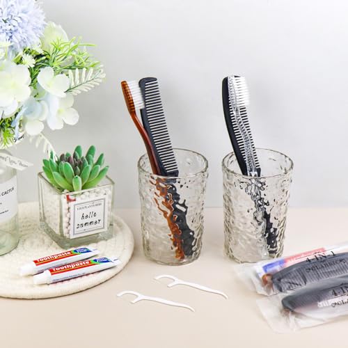 Gisdo 10pcs Disposable Toothbrushes with Toothpaste and Comb Floss Individually Wrapped,4-in-1 Bulk Toothbrush Kit with 2 Color Toothbrush,10 grams Toothpaste,7 inch Comb,Floss Pick for Homeless,Hotel