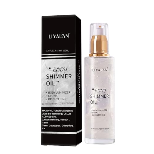 Liyalan Shimmer Body Oil Pearl White 5 Color Bronze Face Brighten Glow Highlighter Illuminator Body Makeup Shine Glitter Gold Liquid Taning (2.8 Fl Oz)