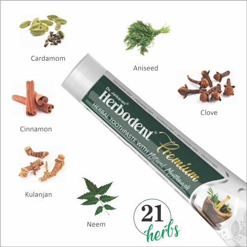 Herbodent® Premium Toothpaste - 21 Herbs for Strong Teeth & Healthy Gums - Neem, Clove, Cinnamon, Cardamom with Natural Mouthwash - No Paraben, No Fluoride, No Saccharin, No Triclosan (1, 5.82 Ounce)