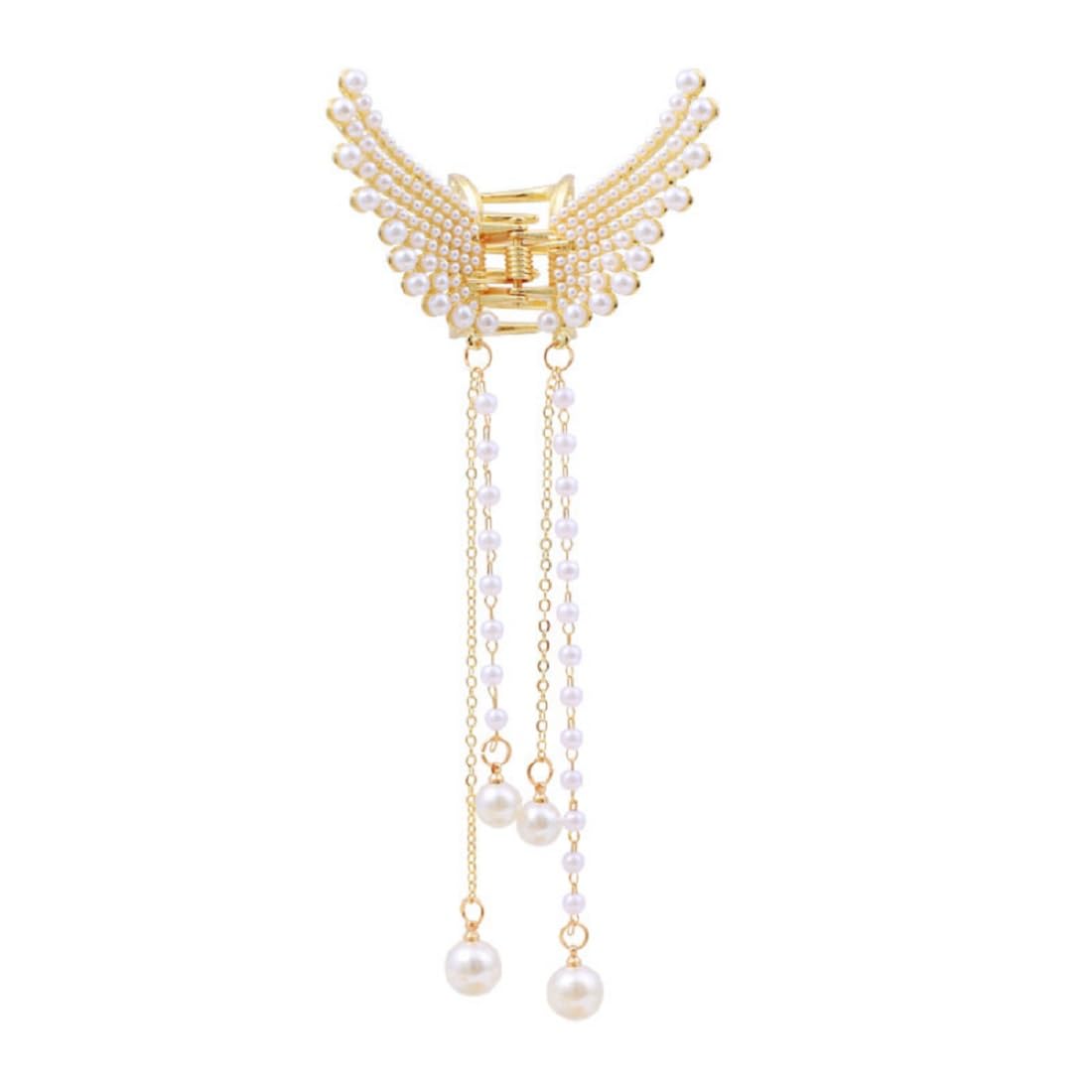 Kaichen Hair Clip for Women Girls, Pearl Tassel Claw Clips for Thin/Medium Fine Hair, Nonslip Jaw Clips (Style 01), Medium