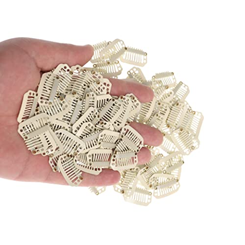 MICMART 100 Pcs Snap Clips U Shape Metal Teeth Clips With Soft Silicone Rubber DIY Comb Single Clip for Making Wig Caps Cloth Accessories Tools Hair Extensions Weft Weave Hairpieces (28mm 8-Teeth,