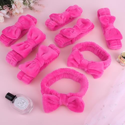 CIEHER 8 Pcs Spa Headbands - 1 White + 7 Pink, Microfiber Hairbands for Bachelorette Party Favors, Bridal Shower Decorations, Skincare Makeup Headbands for Girls, Women's Accessory