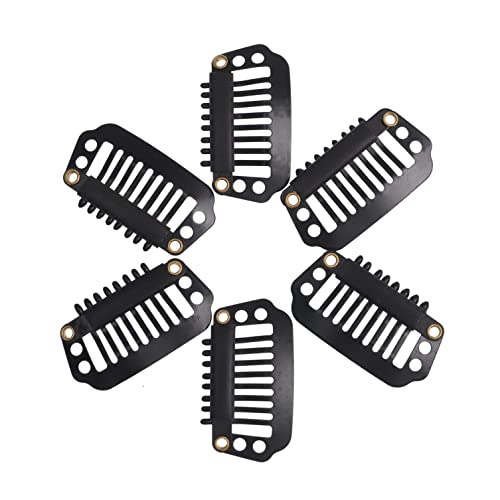 MICMART 100 Pcs Snap Clips U Shape Metal Teeth Clips With Soft Silicone Rubber DIY Comb Single Clip for Making Wig Caps Cloth Accessories Tools Hair Extensions Weft Weave Hairpieces (28mm 8-Teeth,