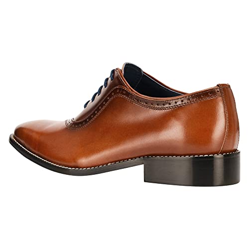 LIBERTYZENO Mens Lace Up Oxford Dress Shoes Stiched Welt Burnished Toe Tan Genuine Leather Shoes 9.5 US