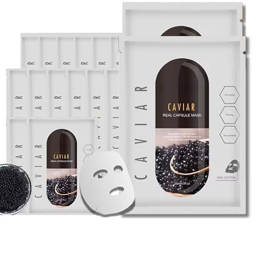 Korean Facial Sheet Masks - Unscented Caviar Essence Spa Masks Packed w/Omega-3s - Nourish, Revitalize & Hydrate Your Skin - Suitable for All Skin Types (8 Pack)