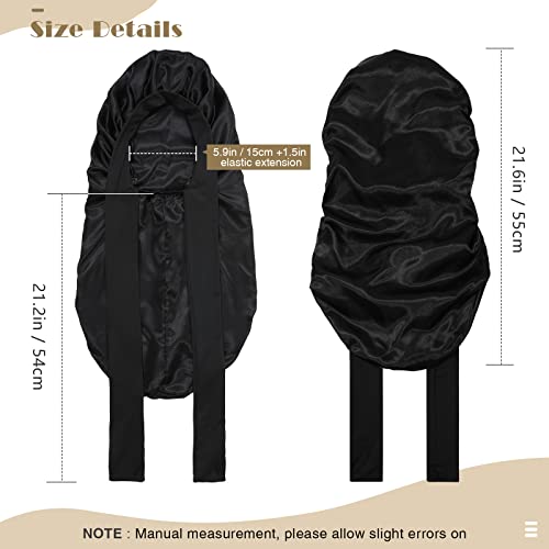 Kids Long Hair Bonnet for Sleeping - Double Layer Girls Elastic Satin Bonnet with Tie Band for Braid Curly Hair(Black)