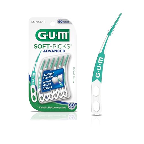 GUM Soft-Picks Advanced, Easy to Use Dental Picks for Teeth Cleaning and Gum Health, Disposable Interdental Brushes with Convenient Carry Case, Dentist Recommended Dental Picks, 60ct
