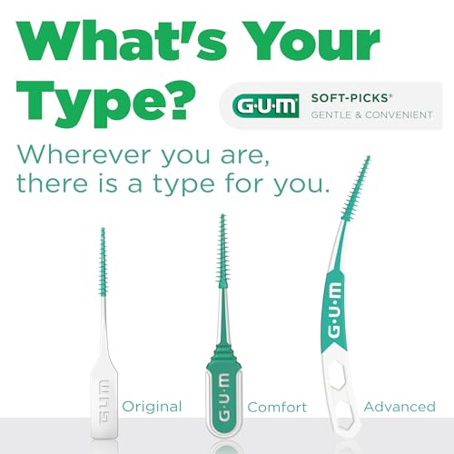 GUM Soft-Picks Advanced, Easy to Use Dental Picks for Teeth Cleaning and Gum Health, Disposable Interdental Brushes with Convenient Carry Case, Dentist Recommended Dental Picks, 60ct