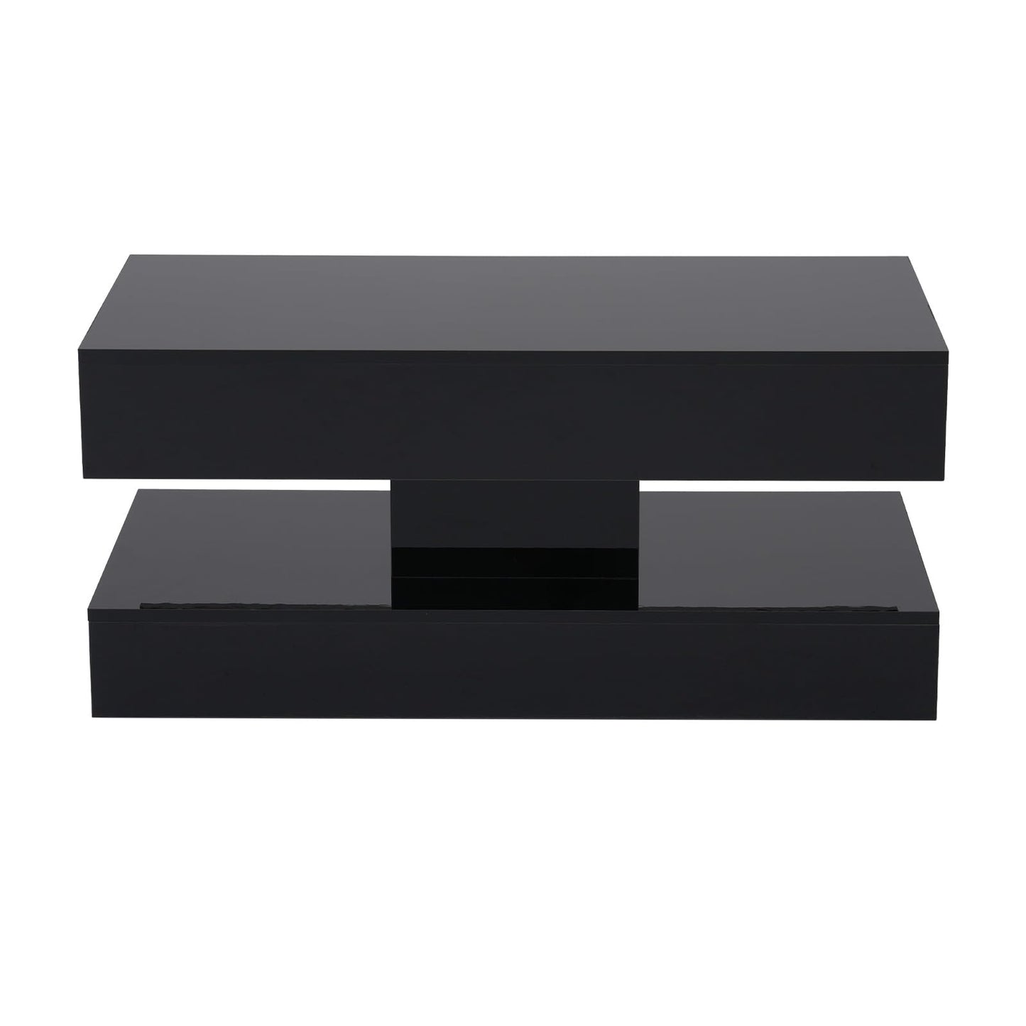 OC Orange-Casual LED Coffee Table with Storage, High Glossy Center Table with 2 Sliding Drawers, Modern Stylish Rectangle Coffee Table Double Layer with Open Display Shelf for Living Room (Black)