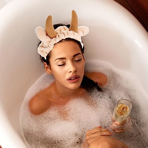 FRCOLOR Animal Spa Headband 2Pcs Cow Headband Skincare Soft Plush Hairband for Makeup Face Wash Cosmetic Shower Elasticity Cow Makeup Headband for Home