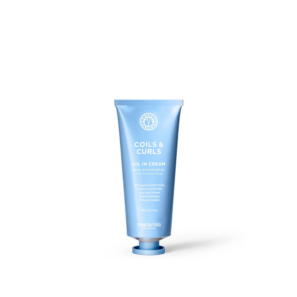 Maria Nila Coils & Curls Oil-In-Cream, 3.4 Fl Oz, For Curly & Wavy Hair, Jojoba oil to Stay Hydrated while Washing, Shea butter for Curl Enhancement, 100% Vegan
