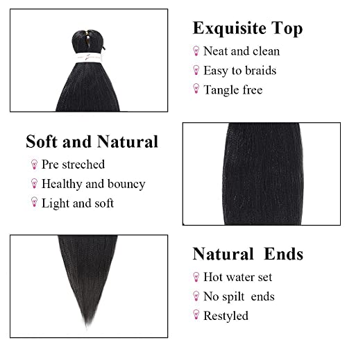 Blue Braiding Hair Pre Stretched EZ Braiding Hair 3 Packs/Lot 26 Inches Yaki Texture Braiding Hair Hot Water Setting Synthetic Fiber for Crochet Hair Extensions（3 packs，blue#）
