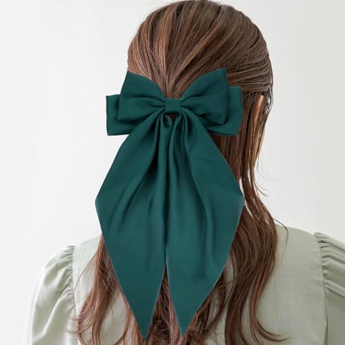 Cinaci 8 Pieces Silky Satin Big Hair Bows for Women Girls Teens, Fancy Long Tail Bow Hair Clips French Hair Barrettes Hair Accessories