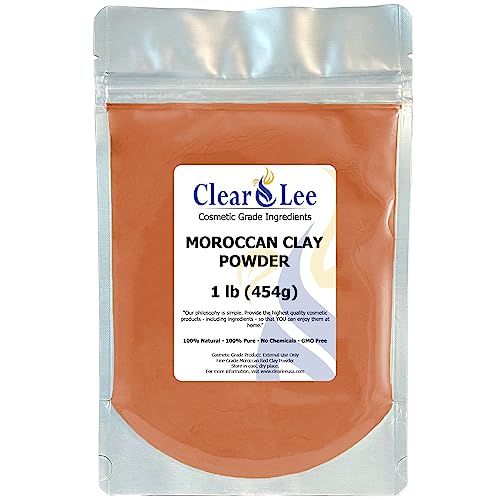 ClearLee Moroccan Red Clay Cosmetic Grade Powder - 100% Pure Natural Powder - Great For Skin Detox, Rejuvenation, and More - Heal Damaged Skin - DIY Clay Face Mask (6 oz)