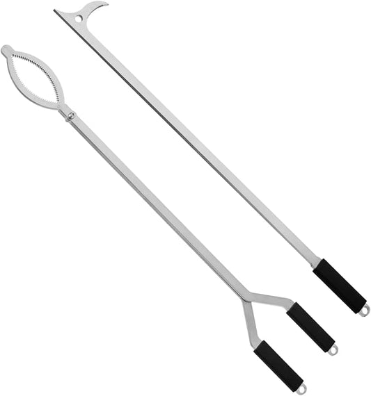 28" Stainless Steel Fire Log Tongs Firewood Grabber and Fire Poker Set,Large Fire Pit Tool Outdoor/Indoor Bonfire Campfire Backyard Deck Camping Log Grabber Safely Moves Firewood