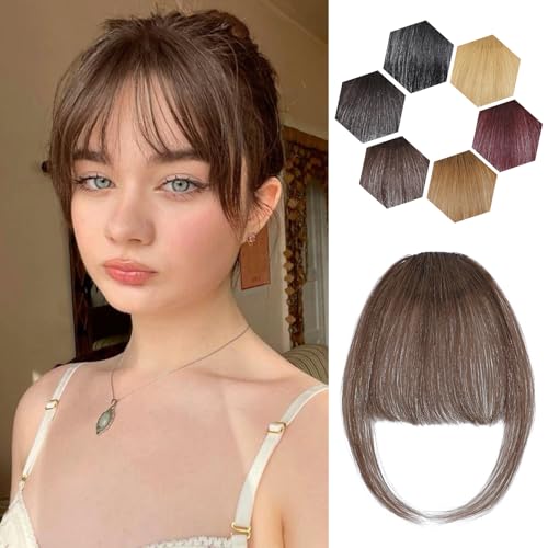 Wirctp Bangs Hair Clip in Bangs 100% Real Human Hair Extensions For Women French Bangs Fringe with Temples Clip On Hairpieces Fake Bangs For Daily Wear（Brown）