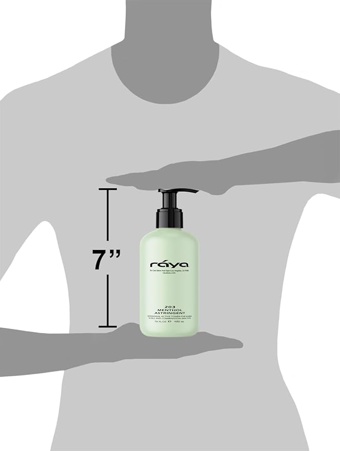 RAYA Menthol Astringent 16 oz (203) | Effective Facial Toner for Combination and Partially Oily Skin Prone to Break-Outs | Helps Refine, Tighten, and Protect pH Balance | Cools, Refreshes and Soothes