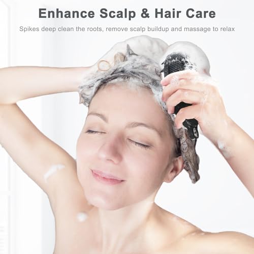 FREATECH 2-in-1 Silicone Body Scrubber - Bath Shower Body Brush and Shampoo Brush Scalp Massager Exfoliator, Deep Cleanse Skin & Hair, Lathers well, Easy to Clean and Long-lasting, Black