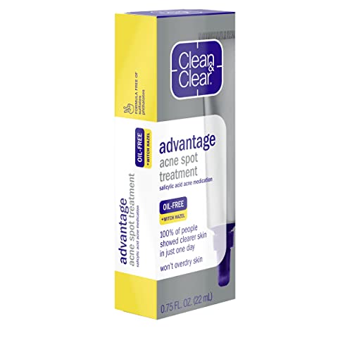 Clean & Clear Advantage Acne Spot Treatment Gel Cream, 2% Salicylic Acid Acne Medication, Witch Hazel, Oil-Free Gel Pimple Cream for Adults & Teens, Salicylic Acid, 3 x.75 Fl. Oz