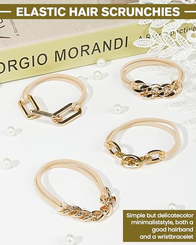 Hair Ties No Damage Gold Bracelet Hair Accessories, 8Pcs Practical Elastic Cute Hair Bands, Fashion Jewelry Ponytail Holders for Women, Thin or Thick Hair (8 Pack-Gold)