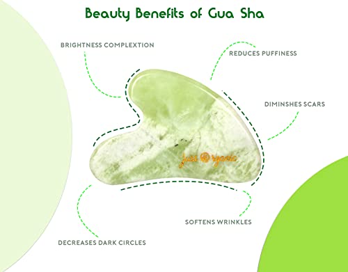 Just Organic Jade Roller & Gua Sha Set Facial Beauty Tools, Face Roller Skin Massager for Face, Neck and Eye Treatment Ice Roller for Skin Care Routine & Puffiness Relief (Green)