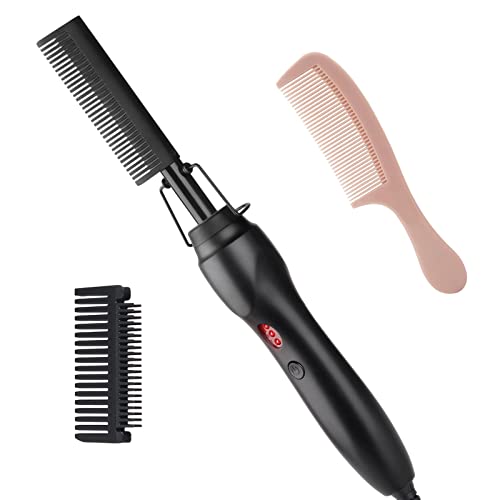 Hot Comb Portable Ceramic Travel Anti-Scald Straightening and Curling Brush - Electric Heated Flat Iron with Beard Pressing Comb