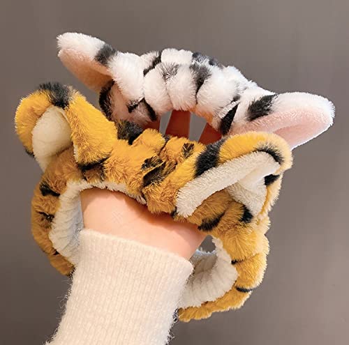 GK-O Cute Plush Tiger Ears Headband Kawaii Face Wash Makeup Party Festival Accessories Hair (White)
