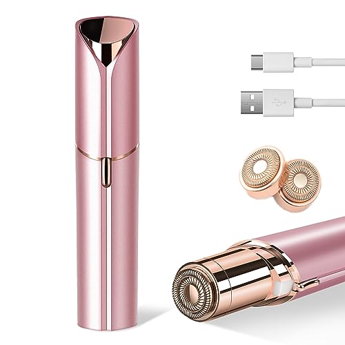 Xinvinx Facial Hair Removal for Women- as Seen on TV Painless Face Shaver -Painless Womens Facial Hair Remover with 2 Replacement Heads, Lipstick-Sized, USB Rechargeable（White）