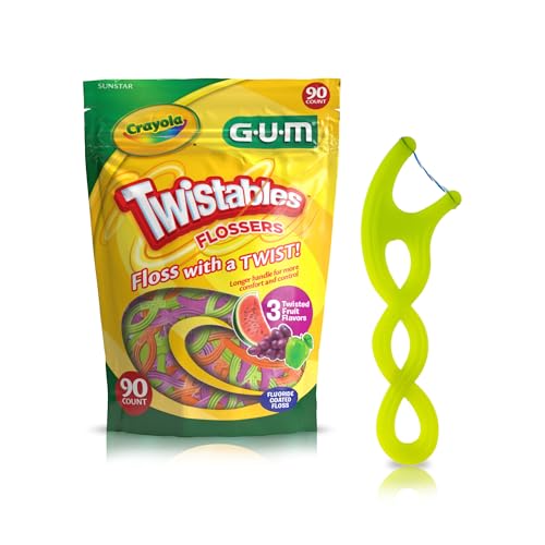 GUM Twistables Kids Flossers with Fluoride - Designed for Little Hands - Three Fun Fruit Flavors - Easy to Use Kids Floss Picks for Children Ages 3+, 90 Count (Pack of 2)