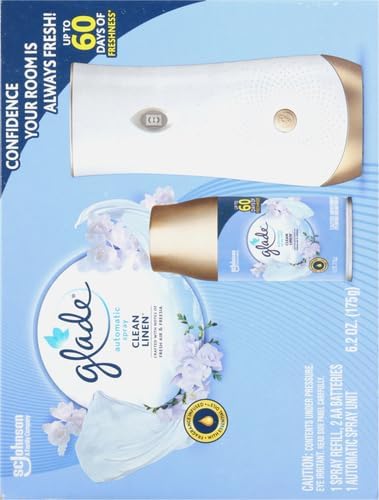 Glade Automatic Spray Refill and Holder Kit, Air Freshener for Home and Bathroom, Clean Linen, 6.2 Oz (Pack of 2)