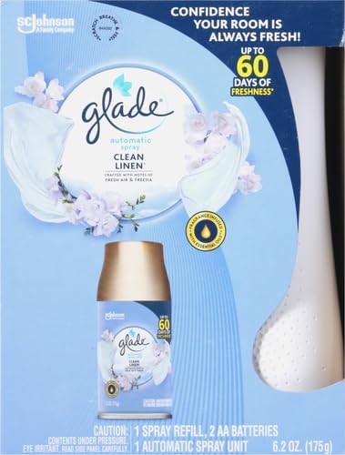 Glade Automatic Spray Refill and Holder Kit, Air Freshener for Home and Bathroom, Clean Linen, 6.2 Oz (Pack of 2)