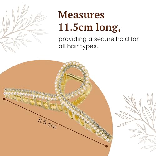 MalAAri: 2 Pearl and Rhinestone Hair Claw Clips for Women, Wedding Hair Accessories, Bridal Hair Clips, Party Hair Clips, Prom, Special Events (2, Gold & Silver)