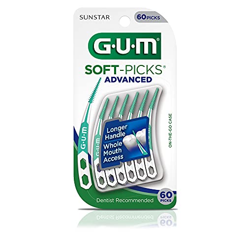 GUM Soft-Picks Advanced, Easy to Use Dental Picks for Teeth Cleaning and Gum Health, Disposable Interdental Brushes with Convenient Carry Case, Dentist Recommended Dental Picks, 60ct
