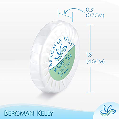 BERGMAN KELLY - Hotel Soap Bars - White Tea, 0.5 oz, 100 PK - Travel Size Luxury Bulk Amenities Bar Soap, Mini Individually Wrapped Round Soap - Small Toiletries for Airbnb, Motel, Guest Bathroom