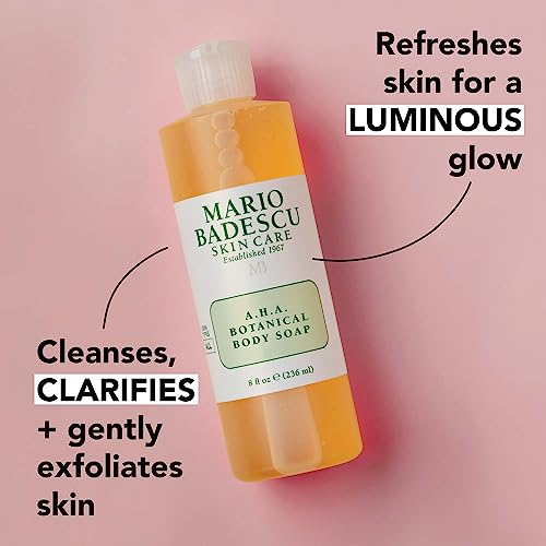 Mario Badescu AHA Botanical Body Wash Moisturizing, Clarifying and Gentle Exfoliating Body Wash for Brighter, Softer and Smoother Skin, Body Soap Infused with Glycolic Acid & Fruit Enzymes, 8 Fl Oz