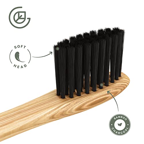 GREENZLA Organic Bamboo Toothbrushes, 4 Pack Sturdy BPA Free Soft Bristles Toothbrushes for Adults with Toothbrush Travel Case & Charcoal Dental Floss, Biodegradable & Compostable Wooden Toothbrushes