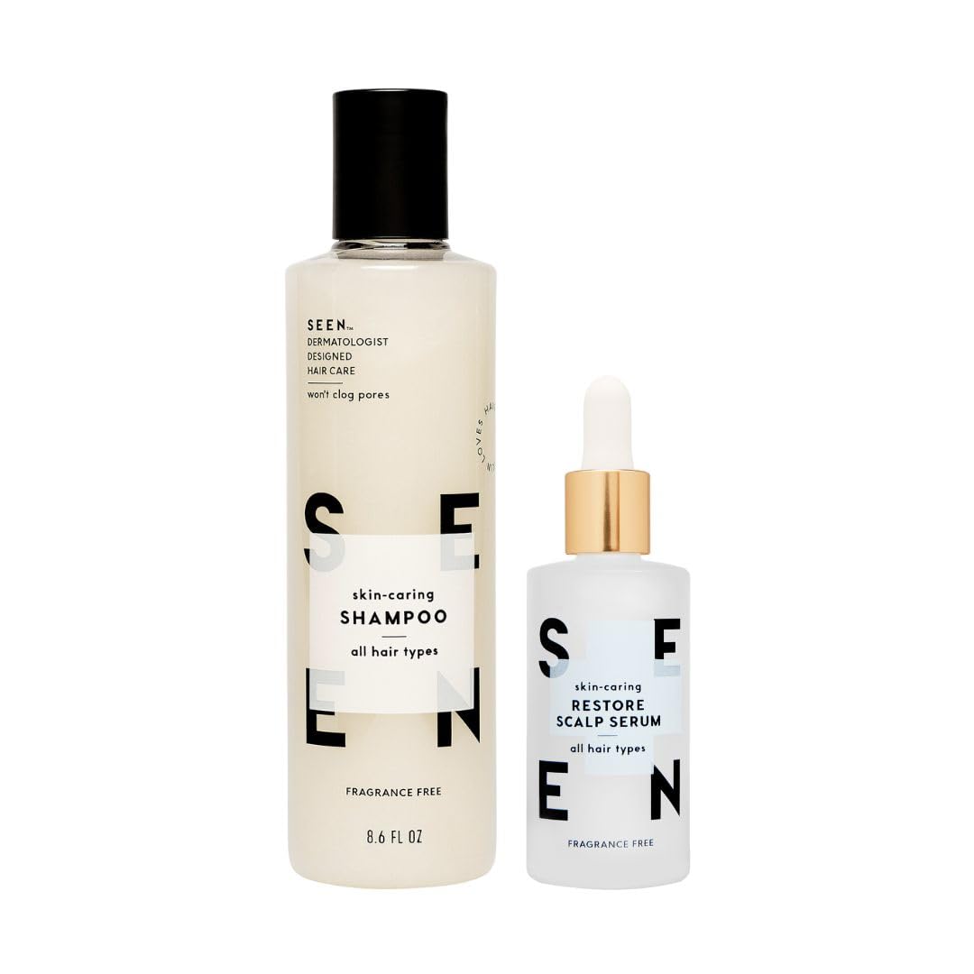 SEEN Shampoo, Fragrance-Free & Restore Scalp Serum - Dermatologist Developed - Non-Comedogenic & Sulfate-Free Hair Shampoo & Scalp Serum - Safe for Sensitive, Eczema Prone Skin