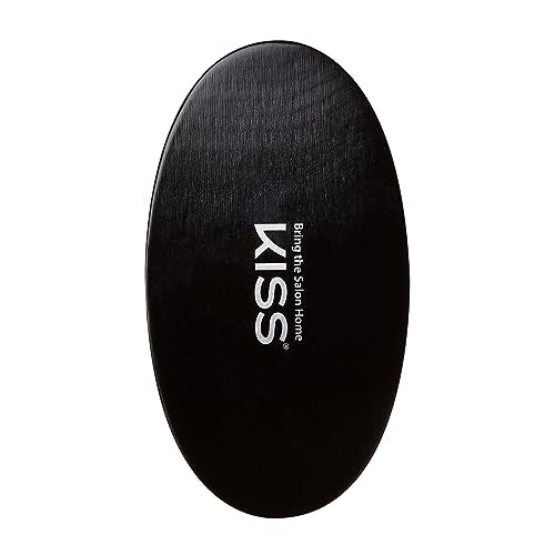 KISS COLORS & CARE 360° Power Wave Palm Brush - Medium Soft, Curved Handle, High-Density Boar Bristles for Deep Waves, Shed-Free Grip